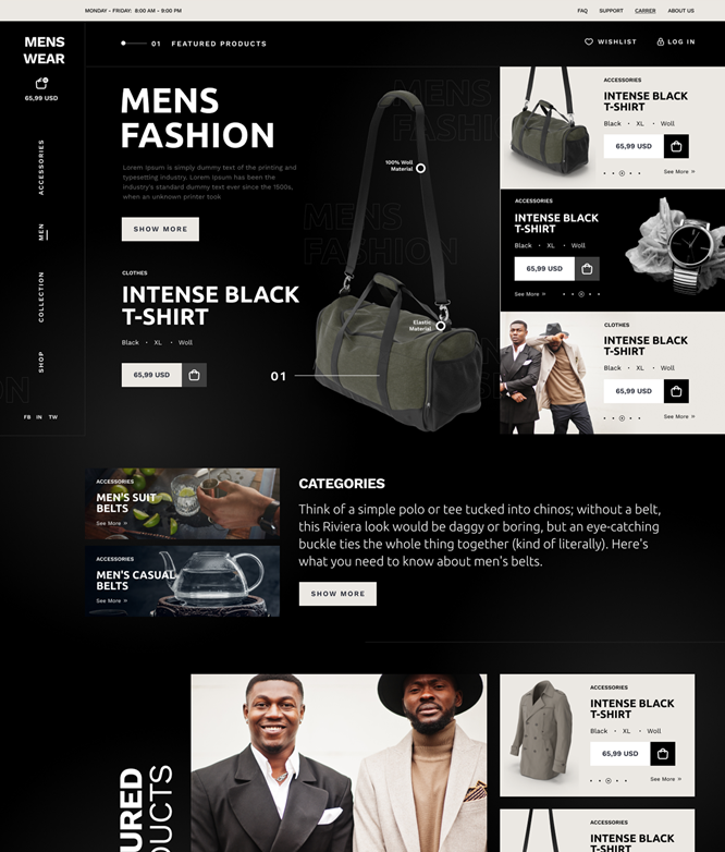 Menswear – Vêtements hommes (S)  - (WP)  - (O)  - (EC)   - (MA)